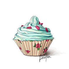 1st blogiversary, drawn cupcake, tirquoise - happy birthday to my blog